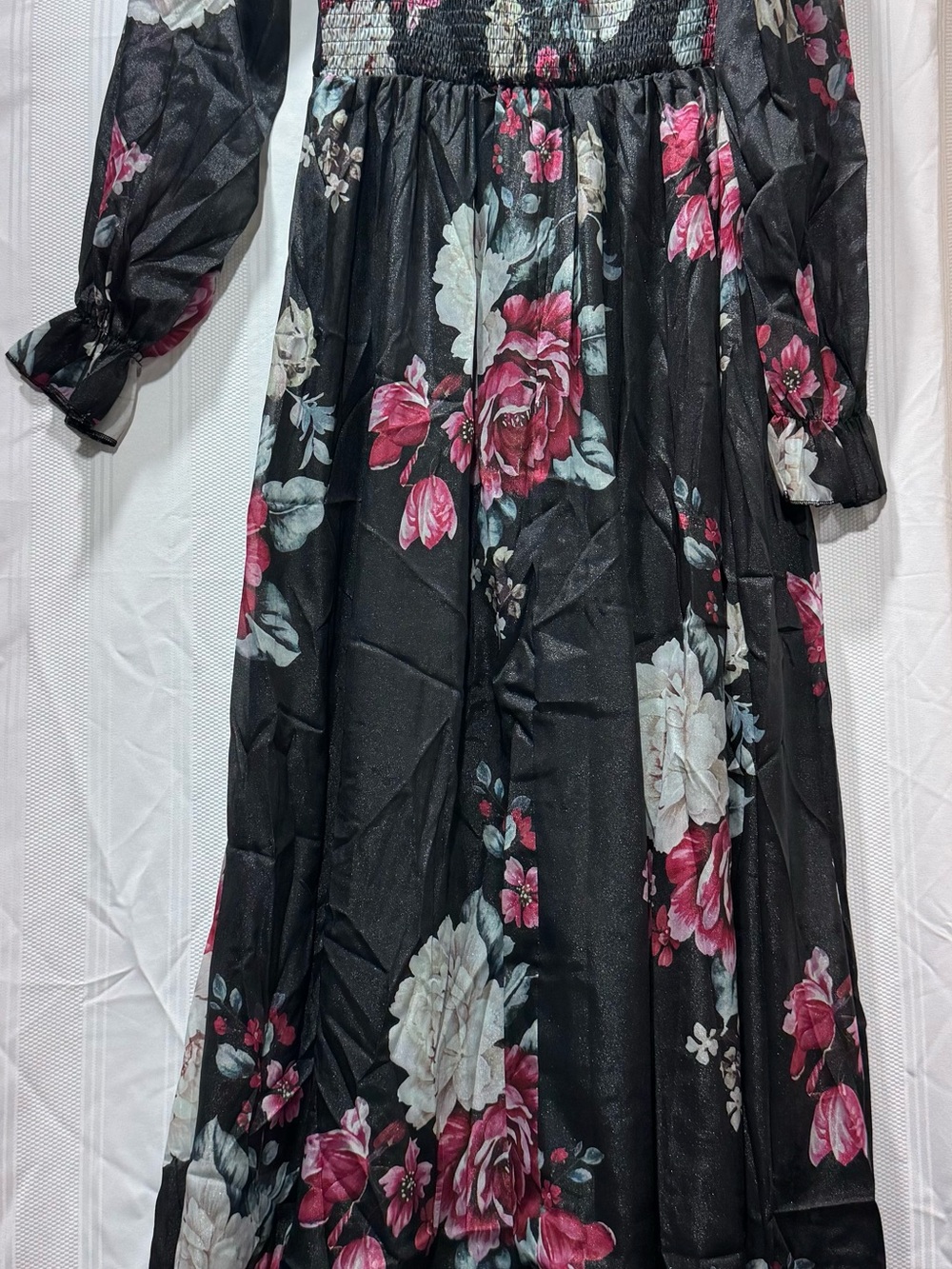 SHEIN Black Maxi Dress with Pink & Cream Floral Print